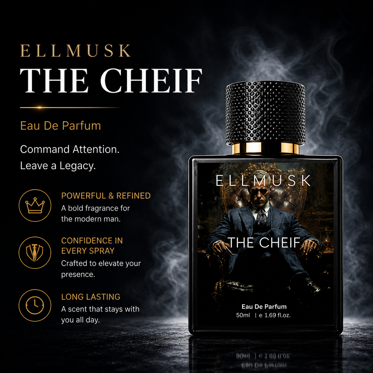 ELL MUSK The Chief Woody Spicy Perfume for Men – Apple, Cinnamon & Vanilla Fragrance | Fresh, Warm & Versatile Eau de Parfum 50ml Spray